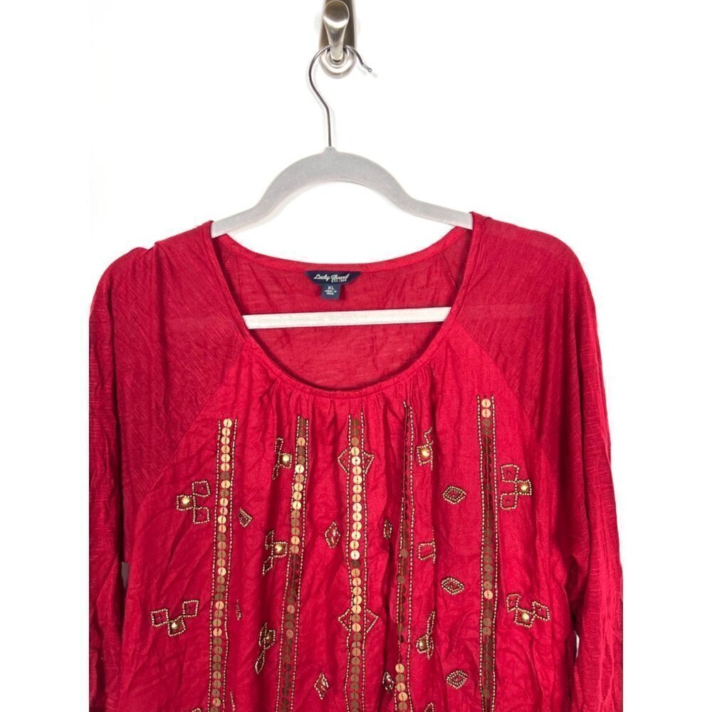 Lucky brand embellished red‎ top - Picture 2 of 7